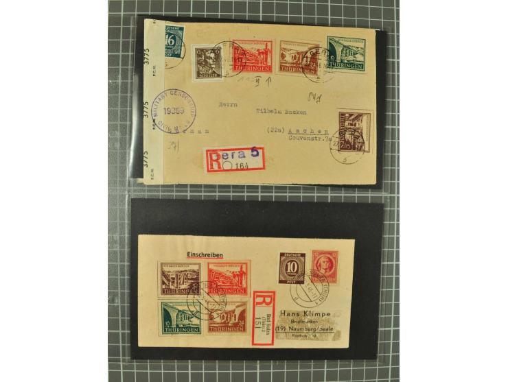 THÜRINGEN: 1945/46, umfangreiche Sammlung mit Schwerpunkt bei den Einzel- und Mehrfachfrankaturen sowie den Blockausgaben mit