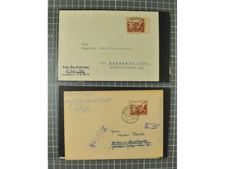 THÜRINGEN: 1945/46, umfangreiche Sammlung mit Schwerpunkt bei den Einzel- und Mehrfachfrankaturen sowie den Blockausgaben mit