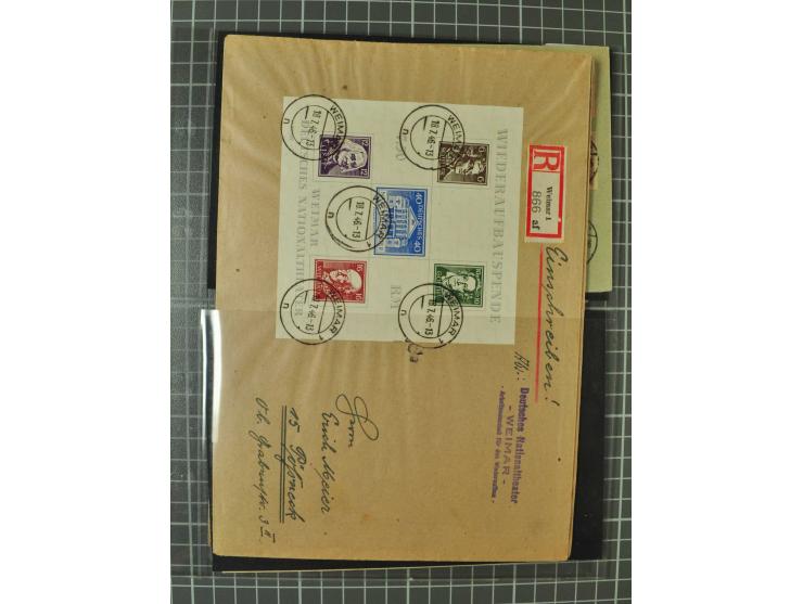 THÜRINGEN: 1945/46, umfangreiche Sammlung mit Schwerpunkt bei den Einzel- und Mehrfachfrankaturen sowie den Blockausgaben mit