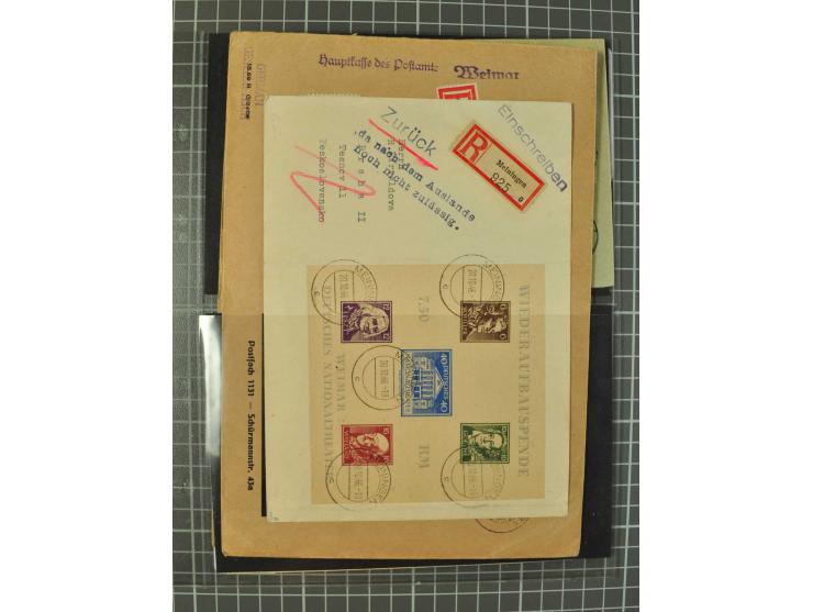 THÜRINGEN: 1945/46, umfangreiche Sammlung mit Schwerpunkt bei den Einzel- und Mehrfachfrankaturen sowie den Blockausgaben mit