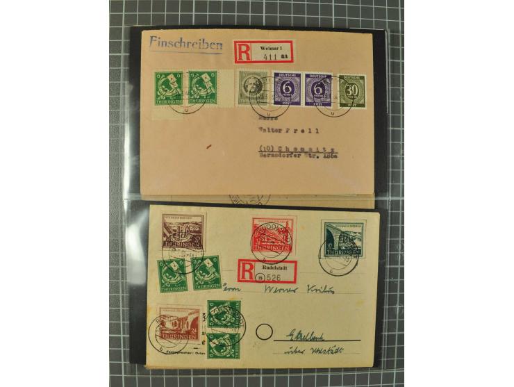 THÜRINGEN: 1945/46, umfangreiche Sammlung mit Schwerpunkt bei den Einzel- und Mehrfachfrankaturen sowie den Blockausgaben mit