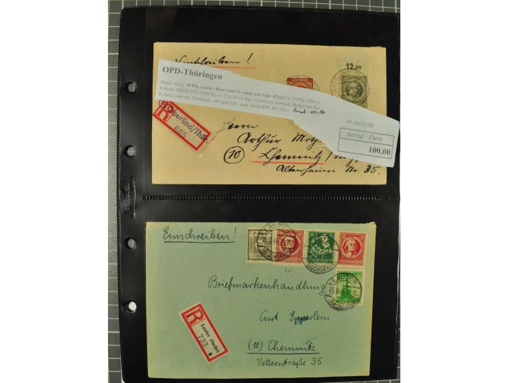 THÜRINGEN: 1945/46, umfangreiche Sammlung mit Schwerpunkt bei den Einzel- und Mehrfachfrankaturen sowie den Blockausgaben mit