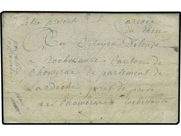 1793, Brief mit handschriftlichem Vermerk "armée du Rhin" von Straßburg in das Département Ardèche
