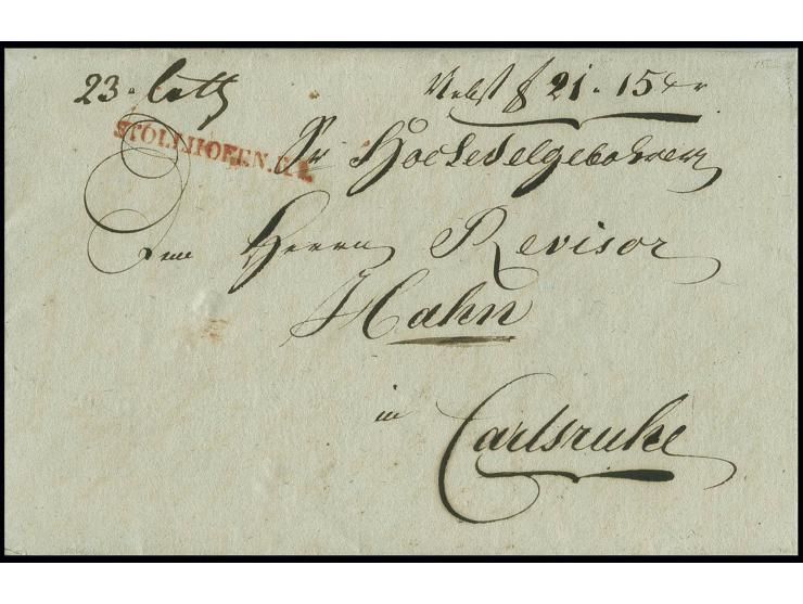 "STOLLHOFEN. R. 1.", L1 in rot auf Brief 1808 nach Karlsruhe; in rot außerordentlich selten