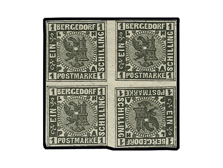 1861, 1 Sch. schwarz, Herzstück mit Zwischenstegen und senkrechtem bzw. waagerechtem Kehrdruckpaar, postfrisch in einwandfrei