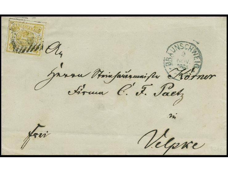 1 Sgr. gelb, linienförmig durchstochen 12, sehr schönes farbfrisches Stück mit allseits tadellosem Durchstich (rechts Scheren