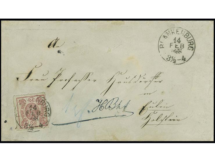 3 Sgr. rosa mit allseits vollständigem Durchstich, mit sauber auf- sowie zusätzlich nebengesetztem EKr. "BLANKENBURG 14 FEB 1