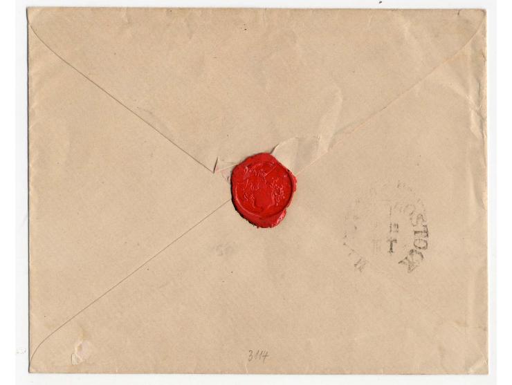 1856, 4/4 Sch. graurot, voll- bis breitrandig mit klarem blauem DKr. "GADEBUSCH 28 12", zusätzlich nebengesetzt, auf Briefkuv