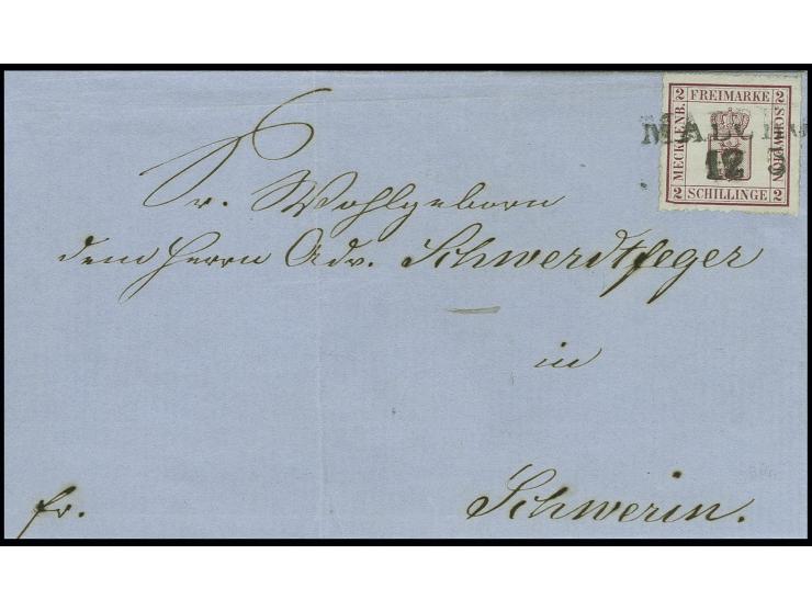 2 Sch. dunkelmagenta mit Plattenfehler "Ecke links unten abgeschrägt", farbfrisch und gut durchstochen, mit L2 "MALCHOW 12 5"