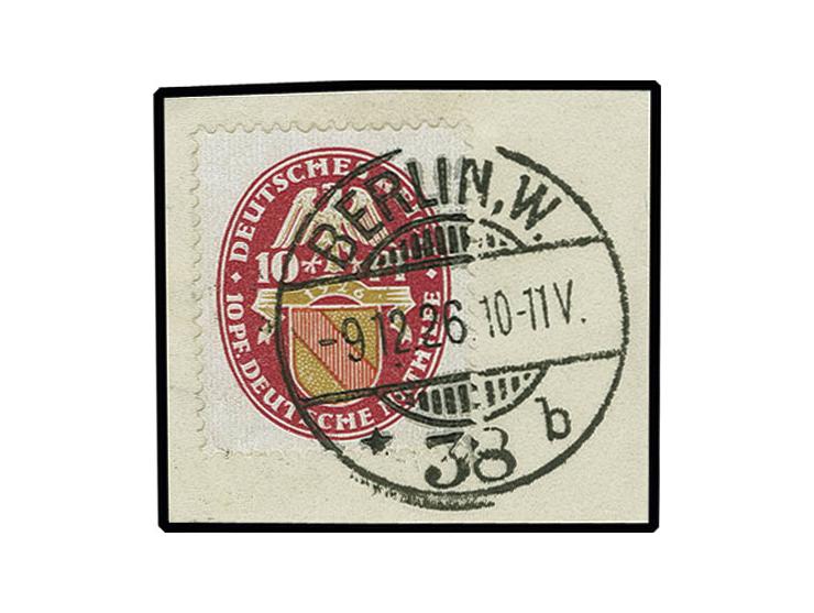 10 Pfg. mit stehendem Wasserzeichen, sauber mit Stempel "BERLIN -9.12.26 10-11 V." auf Briefstück, Kabinett, Fotoattest Schle