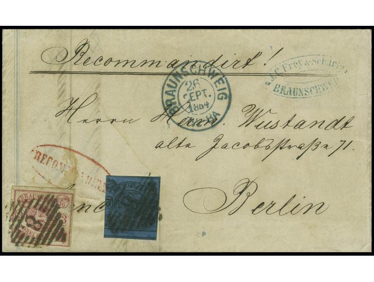 3 Silbergroschen karmin, rechts und teilweise oben mit Scherentrennung, links und unten vollständiger Durchstich, zusammen mi