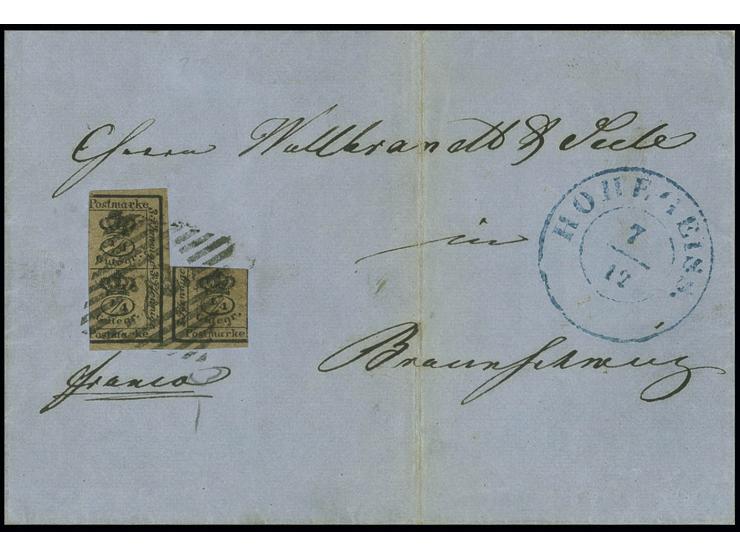 "23" HOHEGEISS in schwarz sauber auf ¾ Gutegroschen auf Briefhülle mit nebengesetztem DKr. (1857) nach Braunschweig, selten
