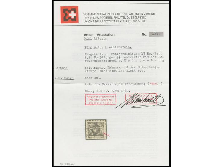 1921, 13 Rp., gez. L 9 1/2, gestempelt, Kabinett, sign. und Fotoattest Reinhardt (Mi. 2.200,-)