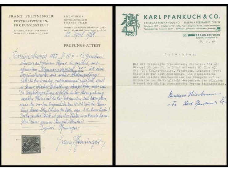 "50" BRAUNSCHWEIG BAHNHOF, der Aushilfsstempel sauber auf ½ Groschen auf grün, voll- bis breitrandig und farbfrisch; von dies