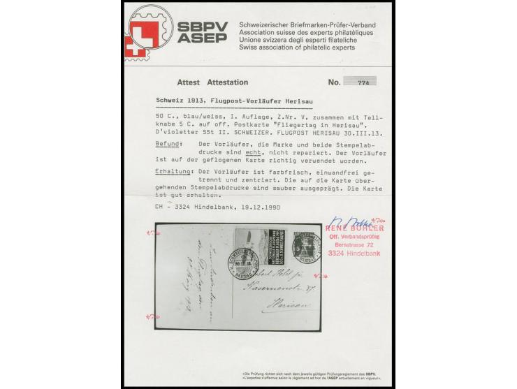 Herisau-Niedernglatt 50 C., entwertet mit Sonderstempel vom 30.3. auf Sonderkarte, Kabinett, Fotoattest Bohler (Mi. 800,-)