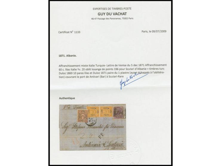 MISCELLANEOUS ITEMS: 1871, entire letter from Venice via Triest to Antivari, franked with DLR 60 c. violet (small fault), tie
