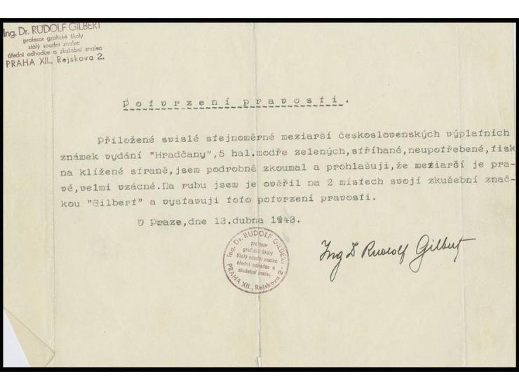 1919/20, Hradschin without foliage 5 h. imperforated, vertical gutter pair with print on gum side, unused, fine and very rare