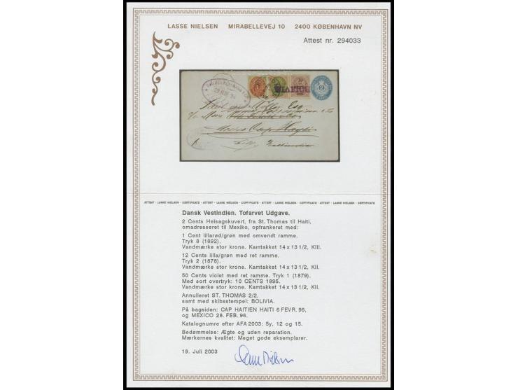 1873/1902, 1 c. brown/yellow-green with inverted frame with 12 c. yellow-green/lilac-red and 10 CENTS 1895 on 50 c. as additi