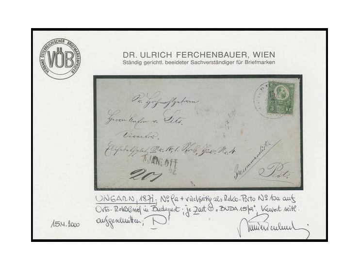 3 kr. green and 5 kr. red, tied by cds. "BUDA 15/9" to front and reverse of registered cover to Pest with arrival mark; a sca