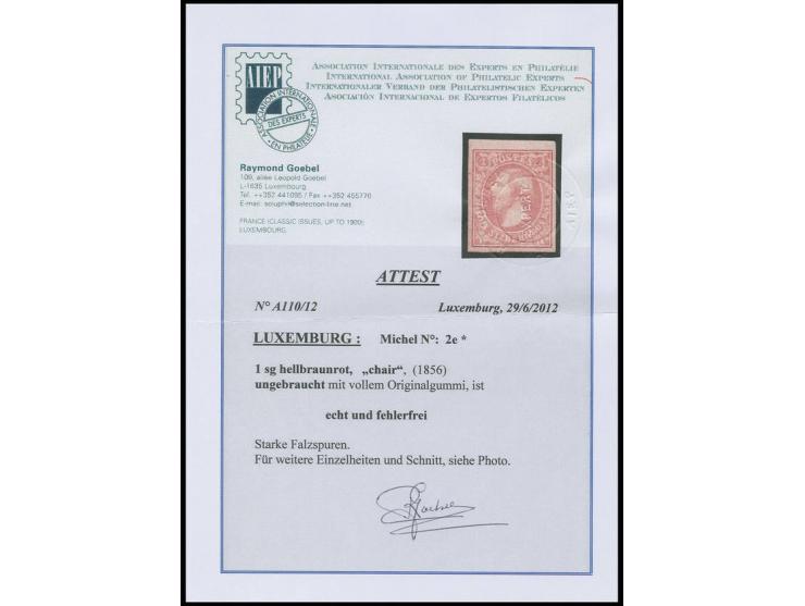 1 sgr. light brownish-red, fresh colour and large margins all around, unused, very fine, certificate Goebel AIEP, ex collecti