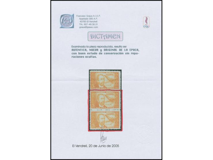 1944, Dr. Thebussem 5 pta. in unissued colours yellow and orange, perforated, in vertical pairs, unhinged mint (Edifil 983cc)