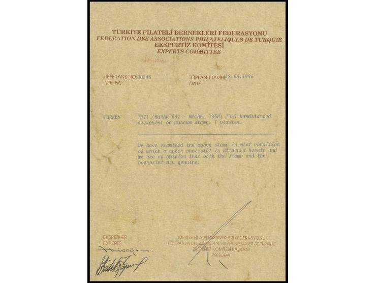 1921, museum stamp 1 pia. ultramarine with handstamp, unused o.g., light crease, otherwise fine, scarce, signed and certifica