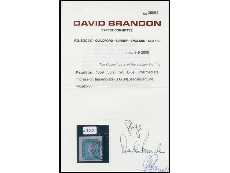 1859, Lapirot intermediate impression 2 d. blue, large margins all around and neatly cancelled, extremely fine, signed Holcom