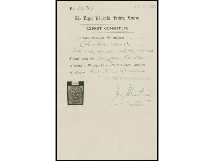 1863, 50 c. red instead of 20 c. red, socalled error of colour, slightly touched at right, otherwise good to wide margins and