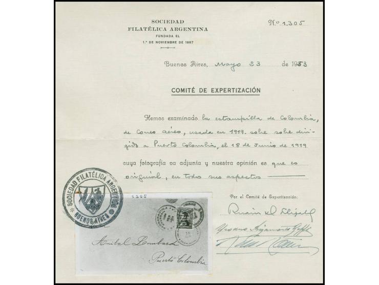 1919, airmail 2 c. in excellent condition, tied by "BARRANQUILLA JUN 18 1919" to cover (opened on 2 sides) to Puerto Colombia