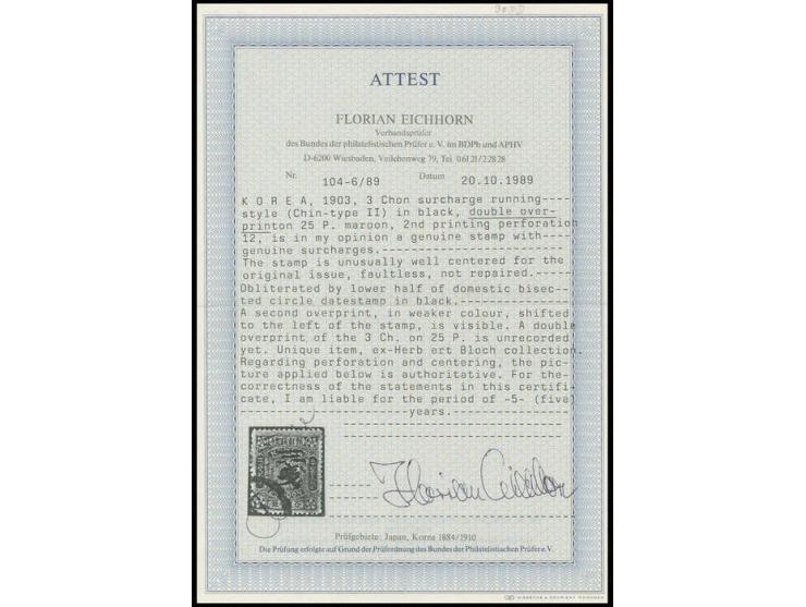 3 ch. on 25 p. with double surcharge, one weaker and shifted to the left, used by single circle date stamp, fresh colour and 