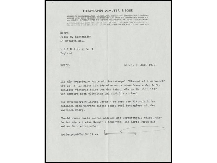 VIKTORIA LUISE (LZ 11): 1913, Delag-Karte "Über der Erde" (kleine Randmängel) von der Landungsfahrt Hamburg-Oldenburg-Hamburg