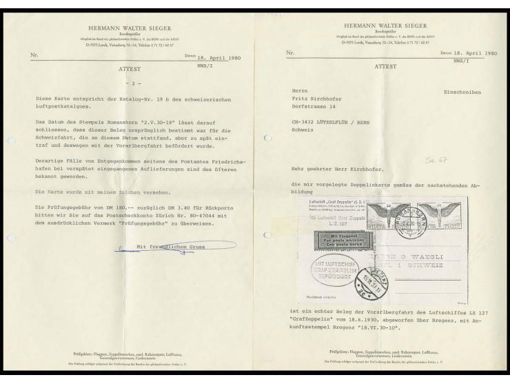 SCHWEIZ: 1930, Vorarlbergfahrt, Fotokarte mit Flugpost 65 und 75 C., Abwurf Bregenz mit Ankunftsstempel, alle Stempel vorders