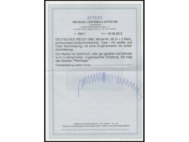 5 M. Type III, ungebraucht mit kaum sichtbarer Falzspur, tadellos, sign. Pfenninger, Fotoattest Jäschke-L. BPP