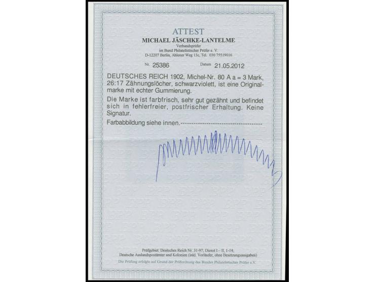 3 M. schwarzviolett, postfrisch, Kabinett, Fotoattest Jäschke-L. BPP (Mi. 1.800,-)
