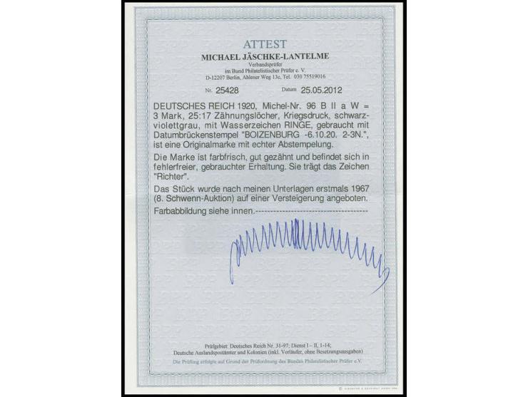 dito, gestempelt "BOIZENBURG 6.10.20", tadellos, sehr seltene Marke, sign. Richter, Fotoattest Jäschke-L. BPP (Mi. 5.000,-)