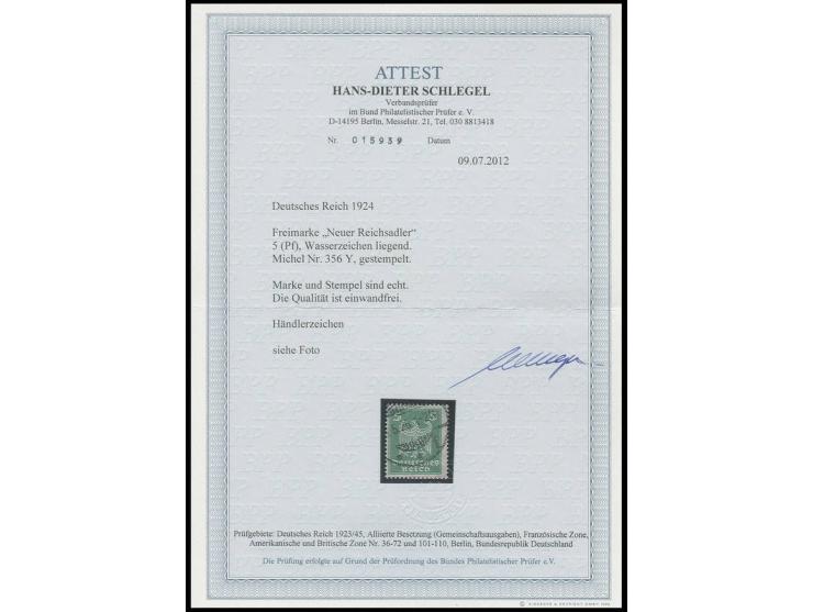 5 Pfg. mit liegendem Wasserzeichen, sauber gestempelt, Kabinett, eine sehr seltene Marke, Fotoattest Schlegel BPP