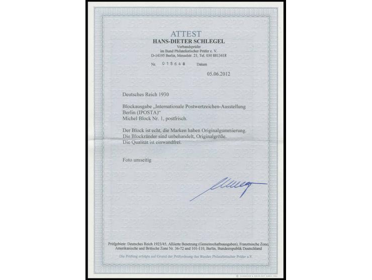 Iposta-Block, postfrisch, Kabinett, Fotoattest Schlegel BPP