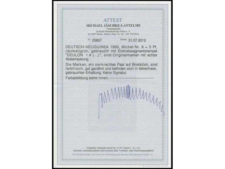 STEMPEL: "DEULON 1.4." klarer Abschlag auf 5 Pfg. im senkrechten Paar auf Briefstück, Kabinett, Fotoattest Jäschke-L. BPP