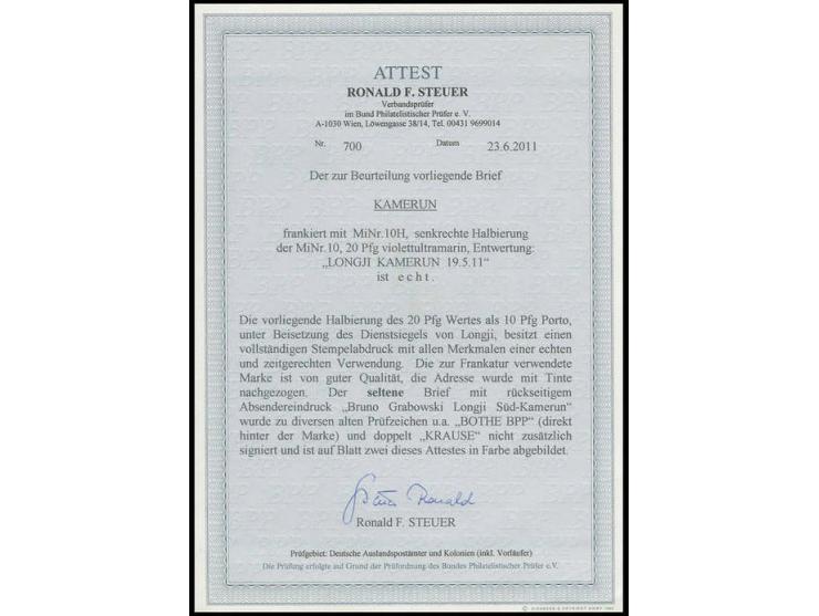 1900, ohne Wasserzeichen: Longji-Provisorium 20 Pfg., senkrecht halbiert mit sauberem Stempel "LONGJI 19/5 11" und nebengeset