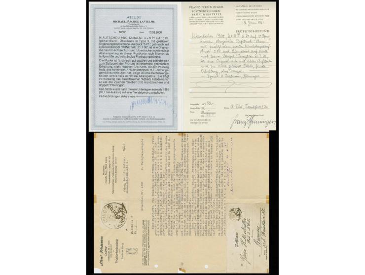 5 Pf. auf 10 Pfg. mit zusätzlichem Handstempel "5 Pf.", farbfrisch und gut gezähnt mit sauberem Stempel "TSINGTAU 21 7 00" au