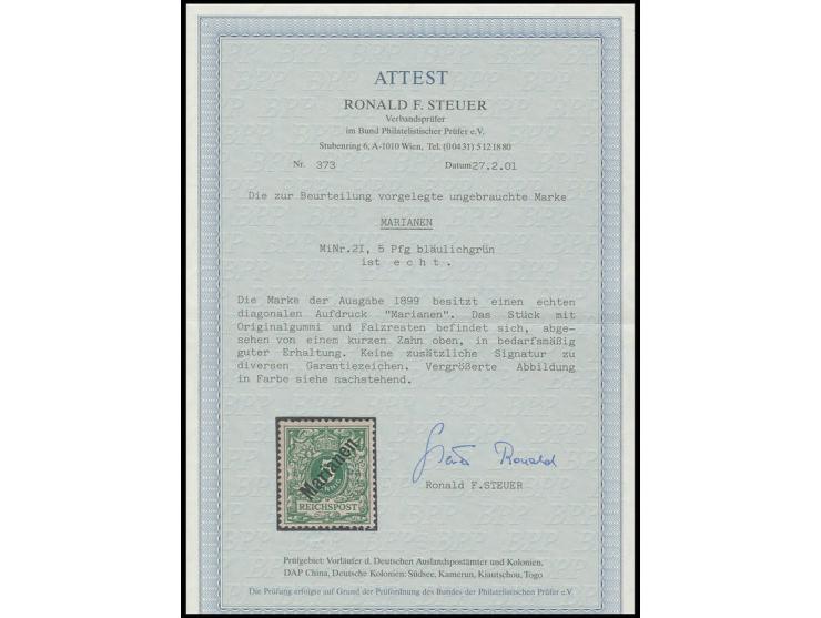 1899/1900, Diagonalaufdruck 3 Pfg.-50 Pfg. kpl., ungebraucht, diverse Signaturen, 3 Pfg. Fotoattest Bothe BPP (1977) und 5 Pf