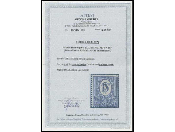 1920, Fehldruck 5 Pf. auf 15 Pfg. violett, postfrisch, Pracht, Fotoattest Gruber BPP