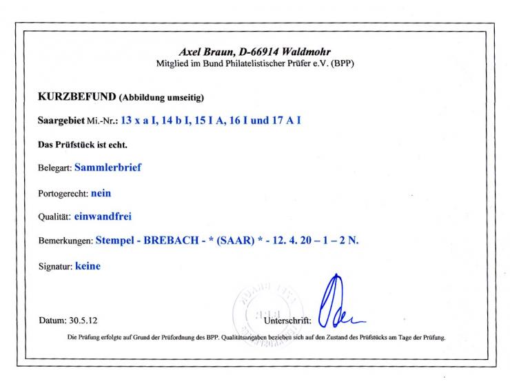 2 Pfg.-1 M. kpl. mit Stempel "DREBACH 12.4.20" auf 3 philatelistischen Umschlägen, einer außerhalb der Frankatur gefaltet, si