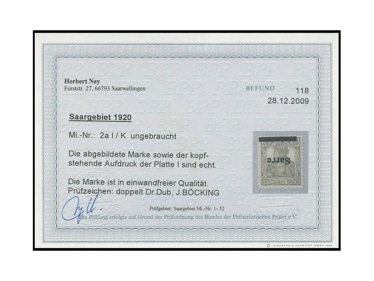 2½ Pfg. mit kopfstehendem Aufdruck, ungebraucht, Pracht, sign. Dr. Dub und Böcking sowie Fotobefund Ney BPP (Mi. 450,-)