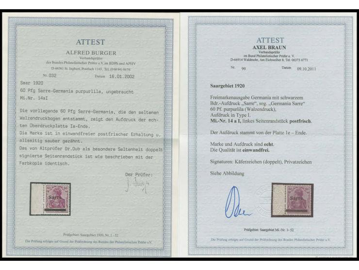 60 Pfg. purpurlila vom linken Rand, postfrisch, Pracht, u.a. sign. Dub und Fotoattest A.Burger und Braun BPP (Mi. 750,-)