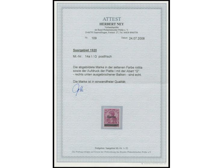60 Pfg. rotlila mit Abart G, postfrisch, Fotoattest Ney BPP, Mi. 1800.-