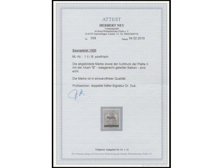 Type II: 2 Pfg. mit Aufdruckabart "waagerecht geteilter Balken", postfrisch, Pracht, sign. Dr. Dub und Fotoattest H. Ney BPP 