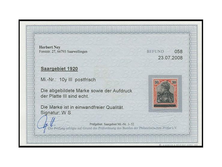 30 Pf. auf orangeweiß, postfrisch, private Signatur und Fotobefund Ney BPP (Mi. 480.-)