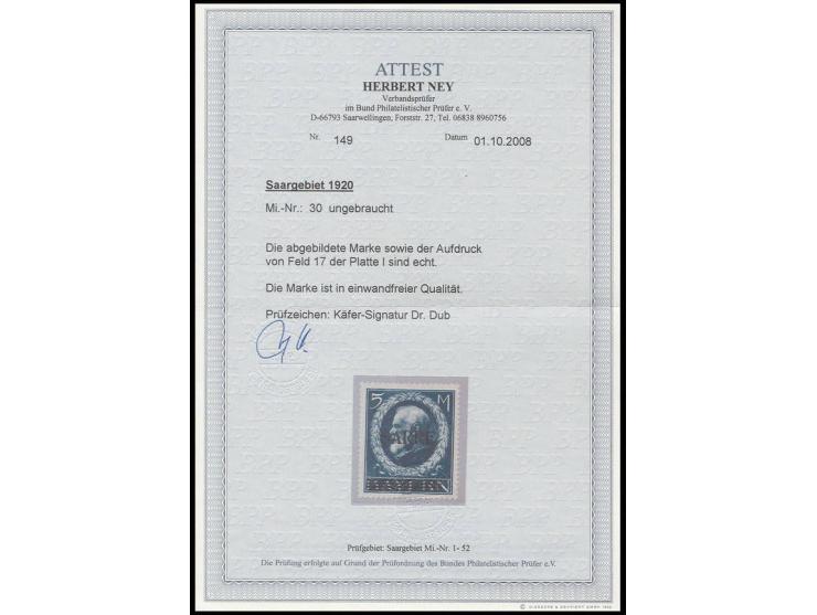 5 M., ungebraucht, Pracht, sign. Dr. Dub und Fotoattest H. Ney BPP (Mi. 1.000,-)