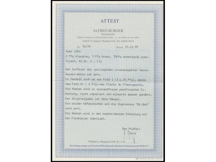 2 Pfg.-7½ Pfg postfrisch, sign. Dr. Dub und Fotoattest Burger BPP (Mi. 2870.-)